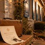 habiter la maison d'un parent en ehpad, façade ancienne et valise