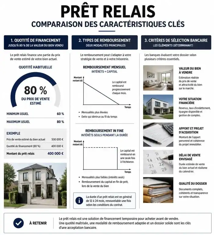Comparatif des caractéristiques d'un prêt relais pour choisir la meilleure banque