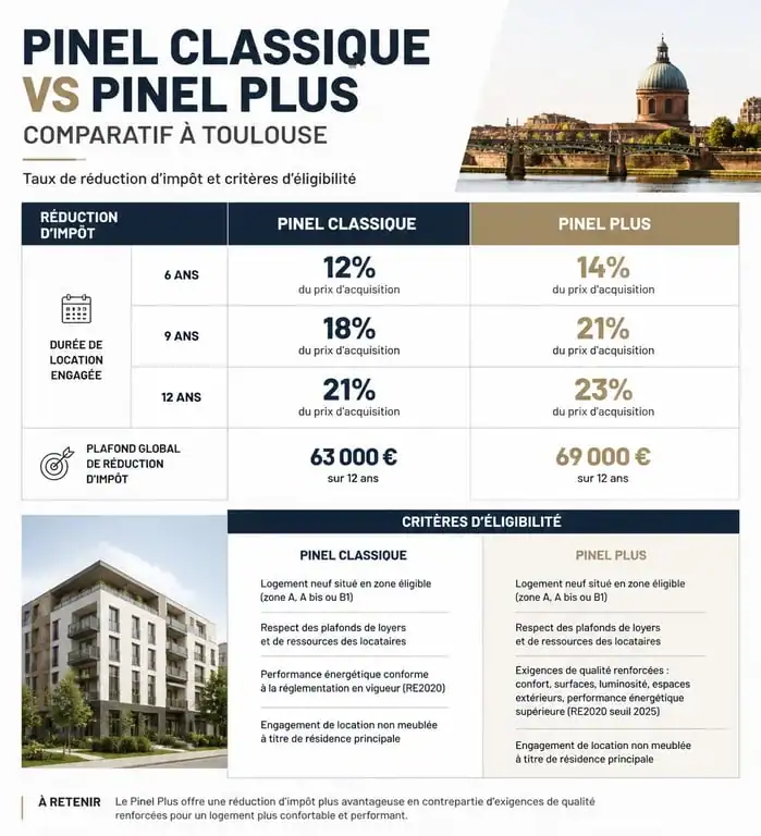 Comparatif des dispositifs Pinel classique et Pinel Plus pour un investissement locatif à Toulouse