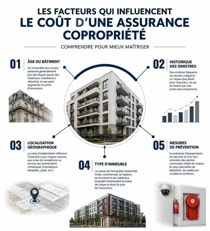 Infographie des critères influençant le devis assurance pour copropriété
