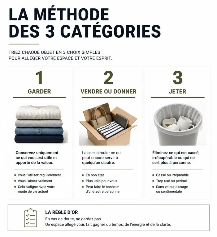 Infographie méthode de tri pour vider une maison par où commencer