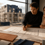 Faut il acheter en VEFA aujourd'hui, couple examine plan architectural