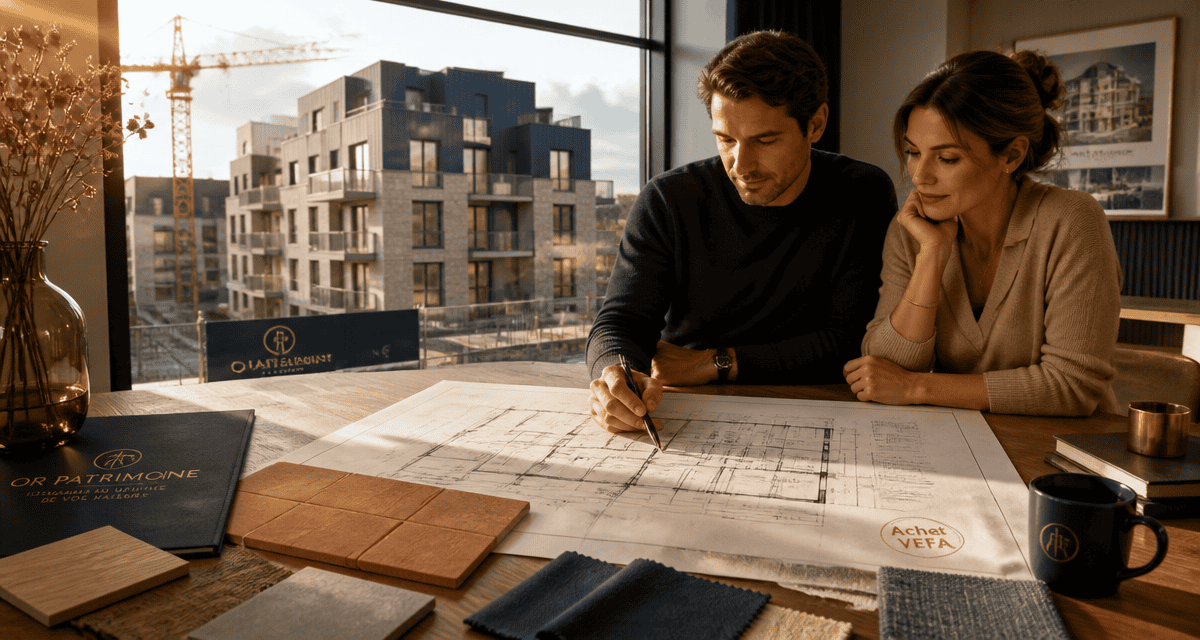 Faut il acheter en VEFA aujourd'hui, couple examine plan architectural