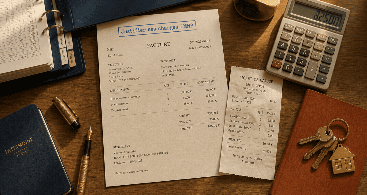 lmnp facture ou ticket de caisse sur bureau investisseur
