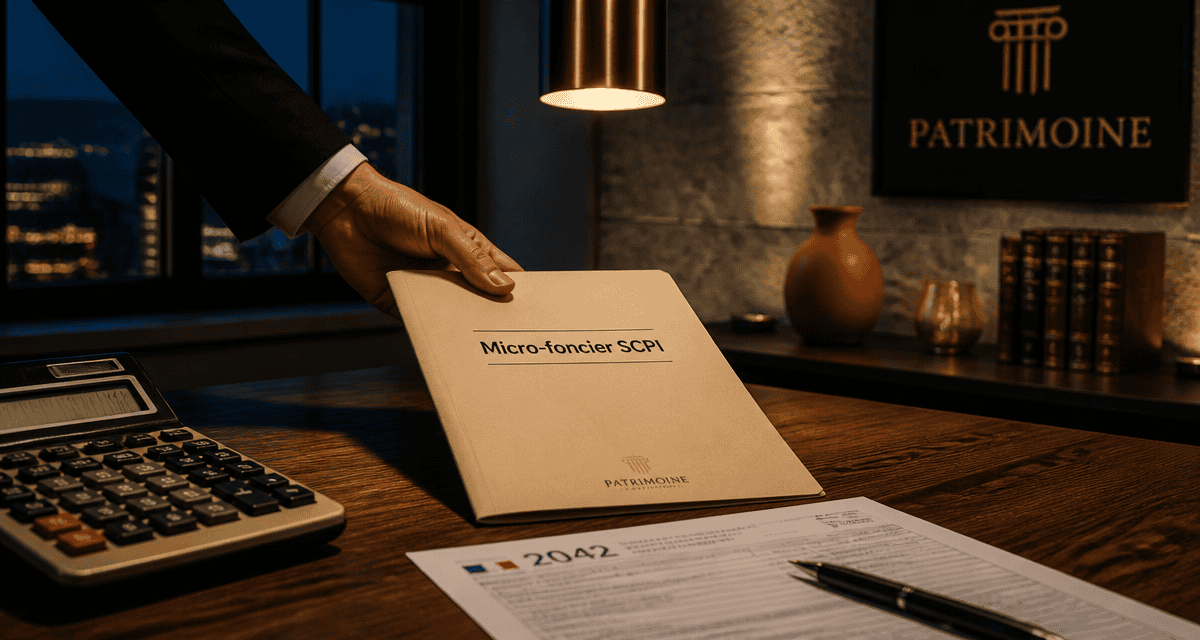 Micro foncier et SCPI sur bureau avec dossier et formulaire