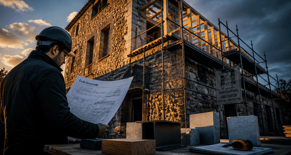 Surélévation maison ancienne ossature bois ingénieur chantier