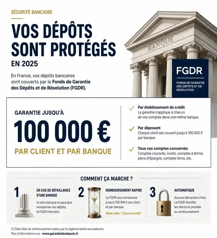 Infographie sur la garantie des dépôts bancaires et la sécurité de l'épargne en 2025