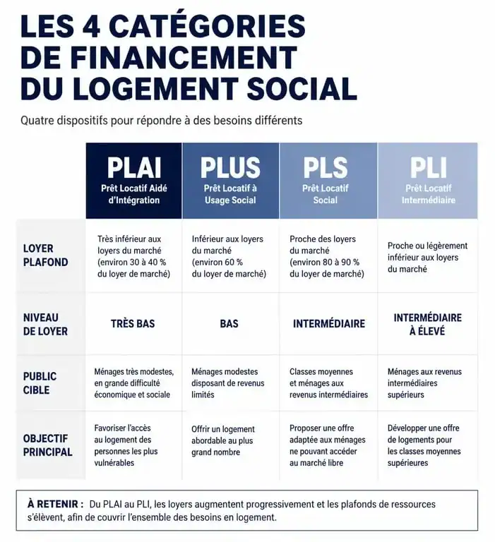 Infographie comparative des catégories de logement à loyer modéré HLM