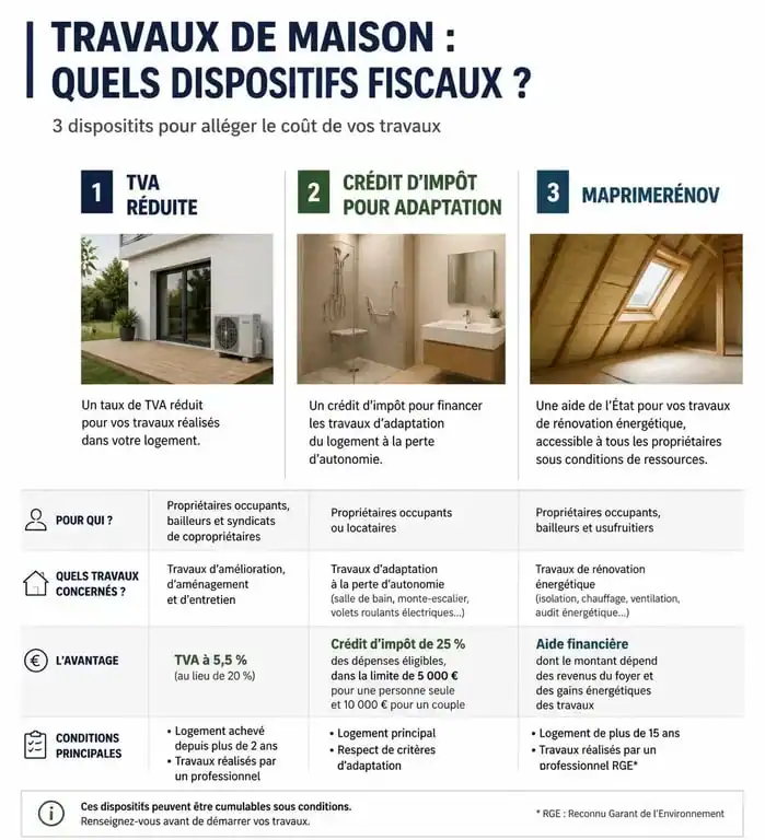 Tableau récapitulatif des aides et travaux maison impots