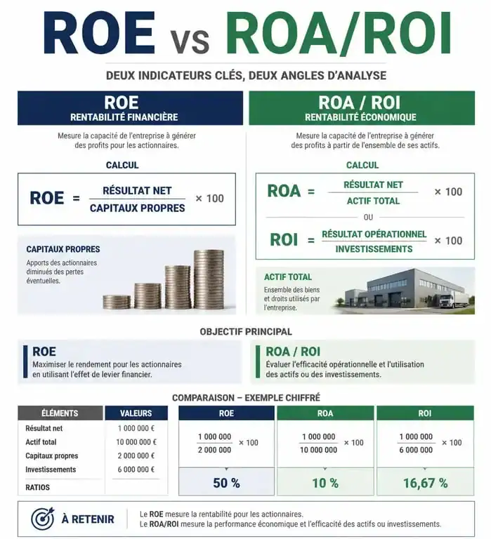 Infographie comparative entre rentabilité financière et rentabilité économique pour l'analyse de performance d'entreprise