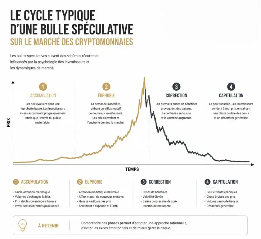 Cycle d'une bulle spéculative crypto : phases de marché