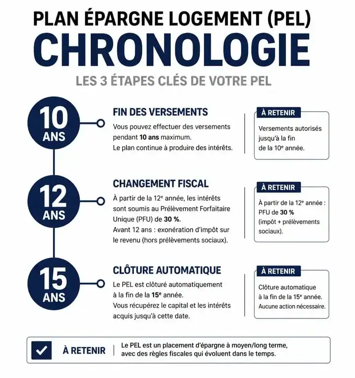 Chronologie des étapes clés d'un Plan Épargne Logement (PEL) après 10 ans de détention