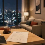 Appartehotel location entreprise : table et kitchenette pour séjour pro