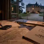 Chateau a vendre : plans cadastraux et diagnostics du bâti sur une table