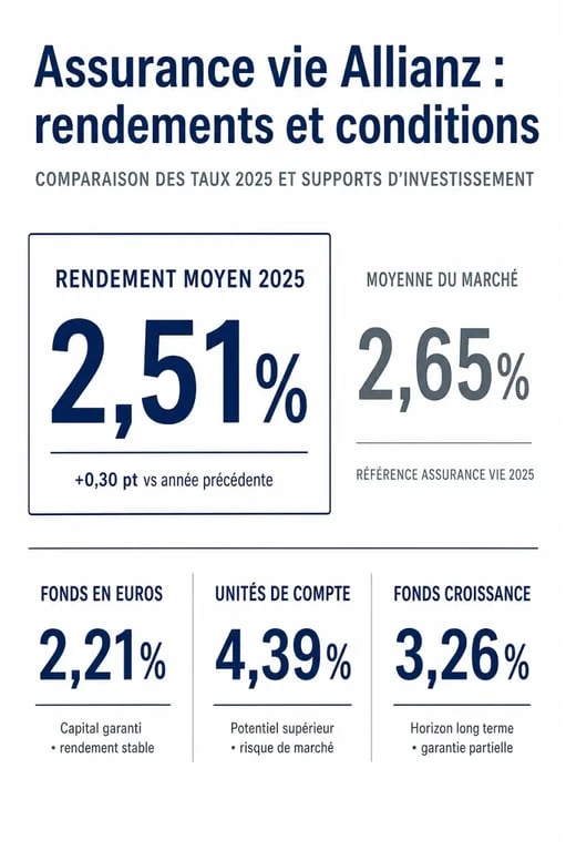 Assurance vie Allianz rendement : infographie des taux, bonus et frais