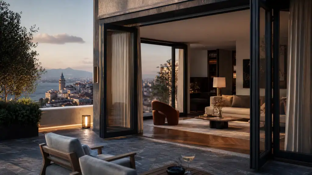 Penthouse au dernier étage avec terrasse et grande baie vitrée