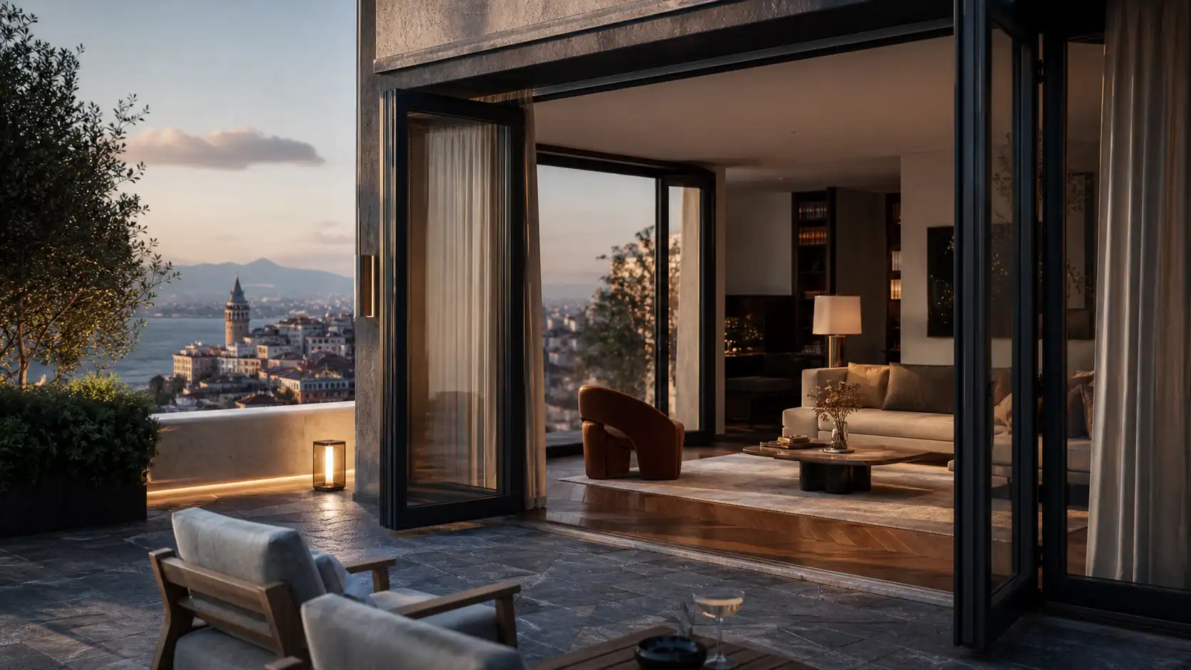 Penthouse au dernier étage avec terrasse et grande baie vitrée
