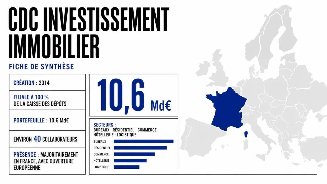 CDC investissement immobilier : fiche synthétique avec création, filiation, actifs gérés et secteurs d’activité