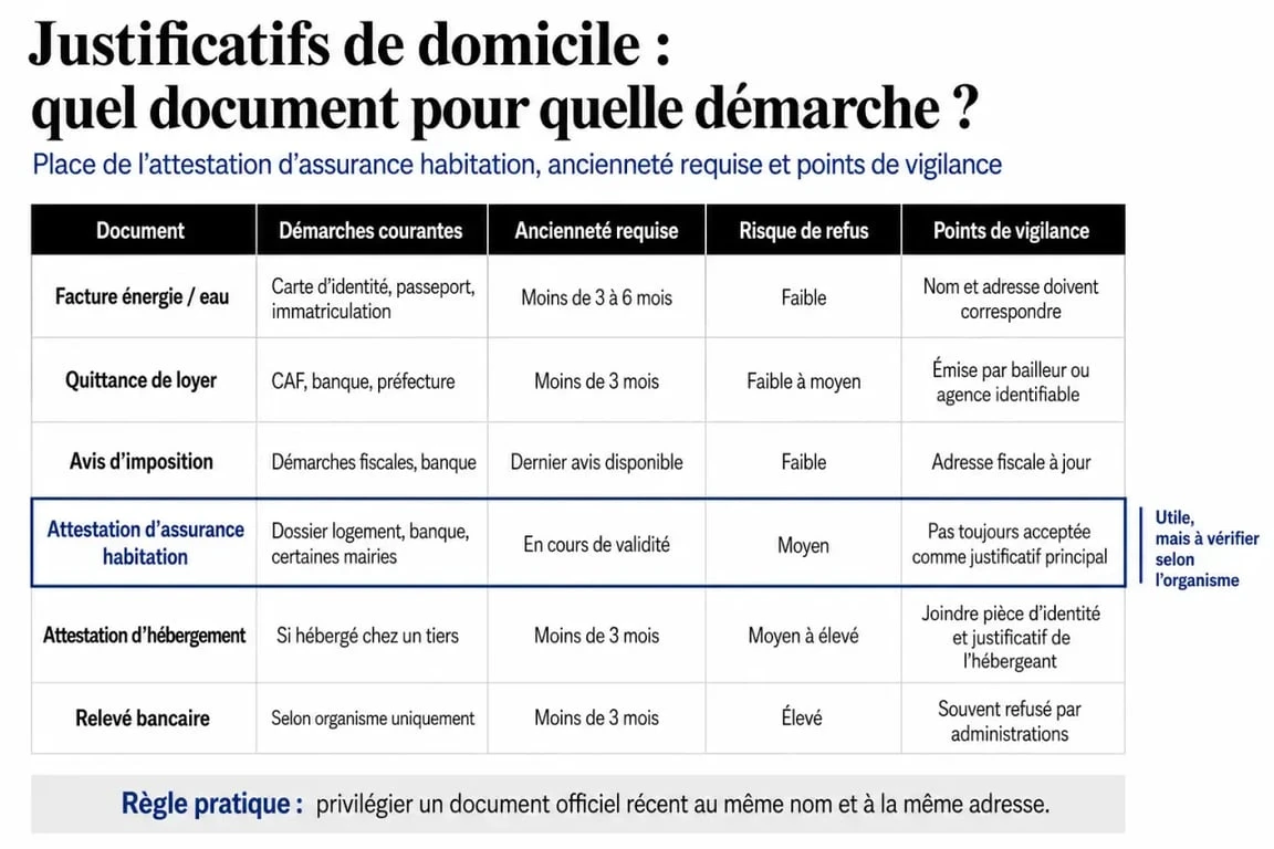 Assurance habitation justificatif de domicile : tableau comparatif des démarches et documents acceptés