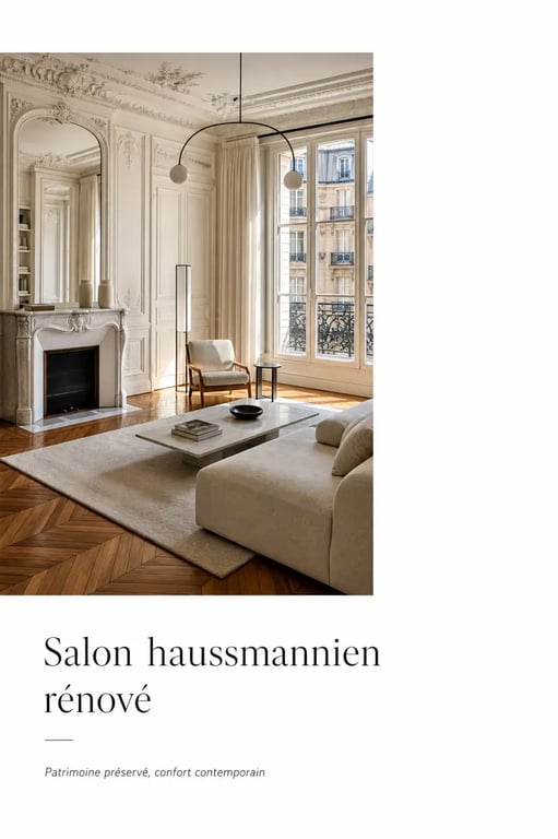Salon haussmannien restauré illustrant comment valoriser son patrimoine immobilier grâce à une rénovation haut de gamme