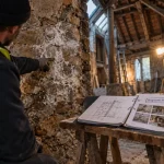 Aide à la rénovation maison ancienne : diagnostic bâti d’un mur humide en pierre, traces de salpêtre