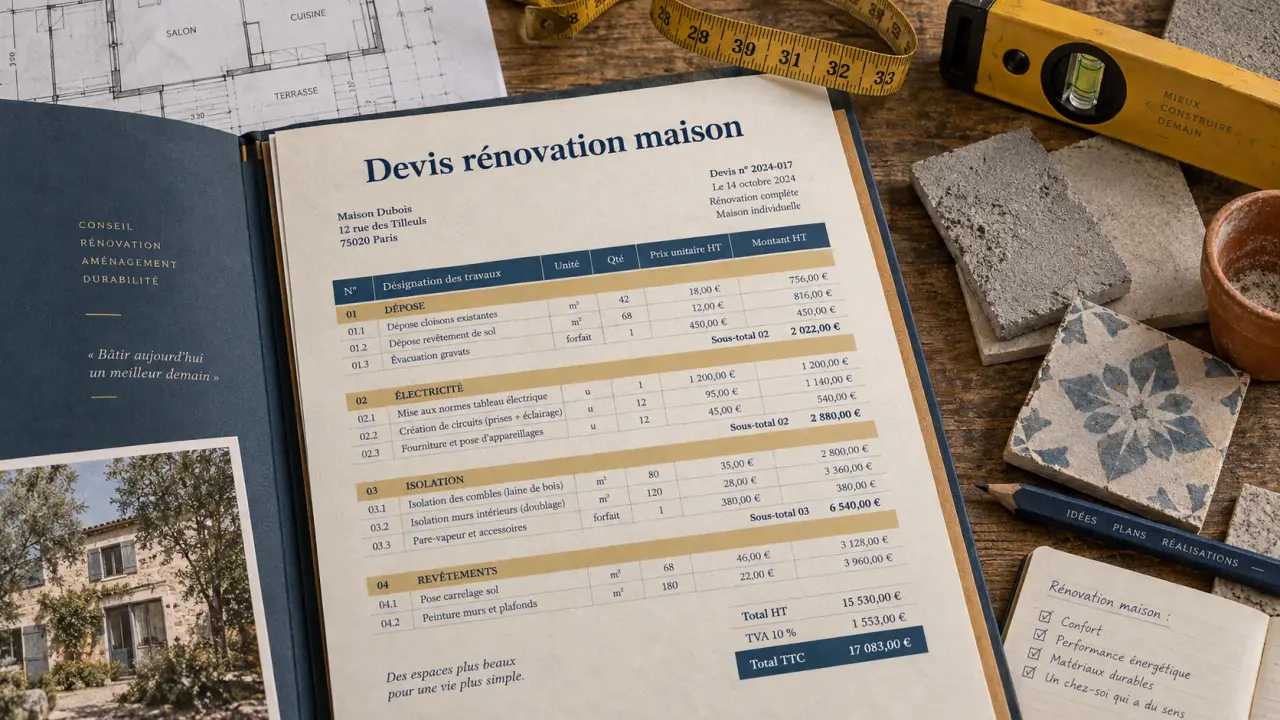 Devis rénovation maison : plan de chantier avec postes de rénovation