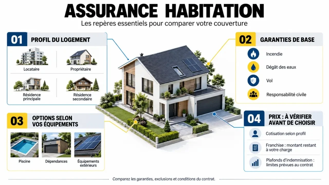 Infographie sur l’assurance habitation MAAF et les garanties à comparer selon le logement