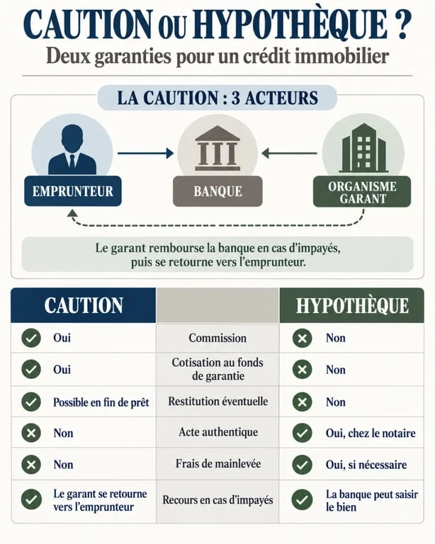Infographie sur la caution crédit immobilier et sa comparaison avec l'hypothèque