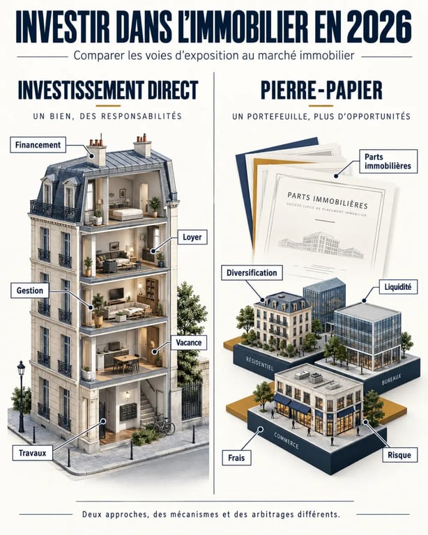 Investir dans l’immobilier en 2026 : comparaison entre investissement direct et pierre-papier