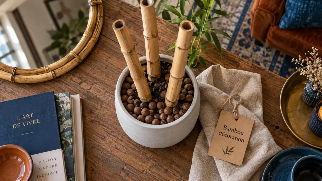 Bambou pour decoration intérieure : cannes de bambou et éléments déco en salon